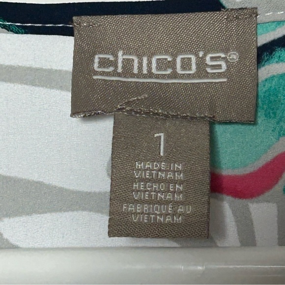 Chico's Pink/Green/White 3/4 Length Sleeve Flowing Ruffle Blouse Size 1(M) - Picture 4 of 12